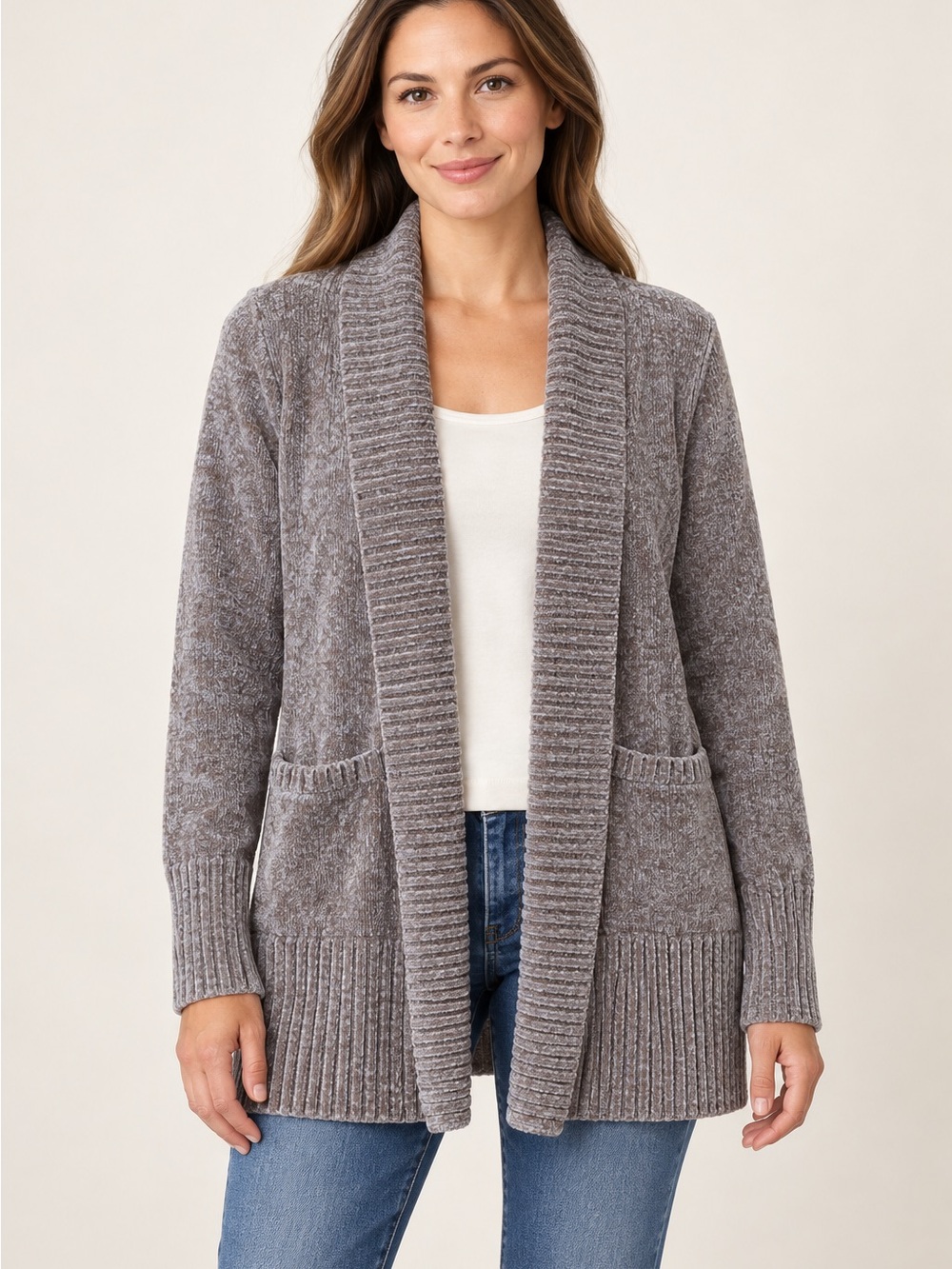 NWT Orvis Gray Open-Front Shawl Collar Cardigan
